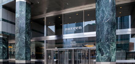 The entrance to Nuveen headquarters in Chicago, Illinois, USA.