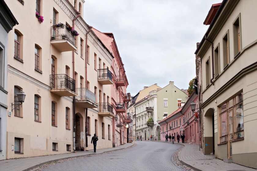 Uzupio street in the Uzupis district in Vilnius, the capital of Lithuania.