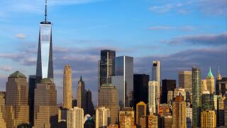Manhattan waterfront panorama with modern skyscrapers in New York City, NYC. New York skyline panorama. Manhattan skyline daytime panorama in New York
