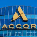 Sign on top of the Sequana tower, headquarters of Accor, a French hotel group with a worldwide presence, Issy-les-Moulineaux, France