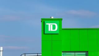 TD Canada Trust logo atop of a location, on a sunny afternoon near Toronto.