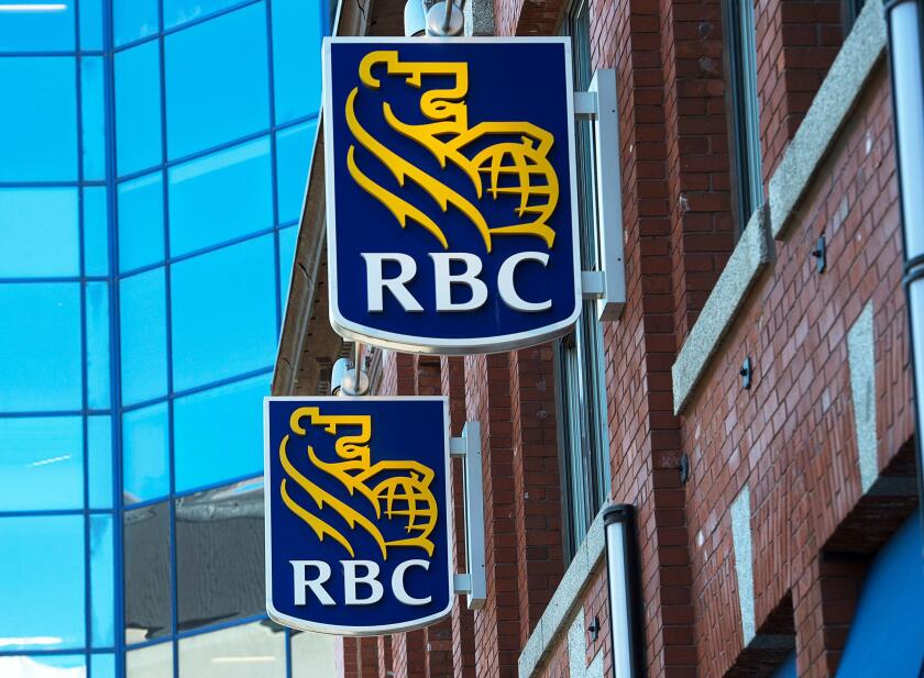 The RBC Royal Bank of Canada logo is seen in Halifax on Tuesday, April 2, 2019. New York City comptroller Brad Lander and three of the city's pension funds are offering shareholder proposals calling on several banks including Royal Bank of Canada to discl