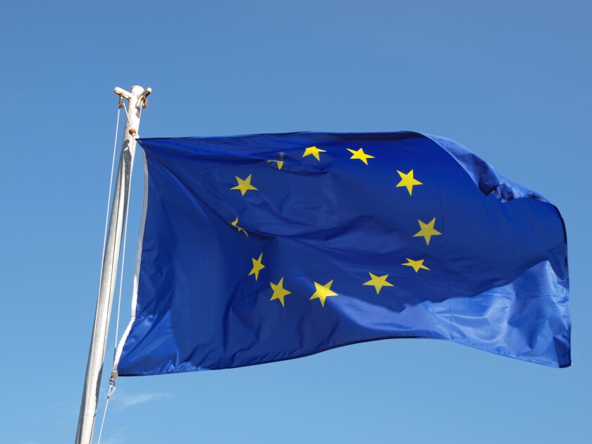 European flag on blue sky