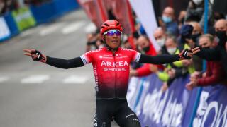 Pola de Lena, SPAIN: The rider of Team Arkea Samsic, Nairo Quintana (131) enters the winner of the first stage during the 1st stage of the Vuelta a Asturias between Oviedo and Pola de Lena, Spain on April 30, 2021. (Photo by Alberto Brevers / Pacific Pres