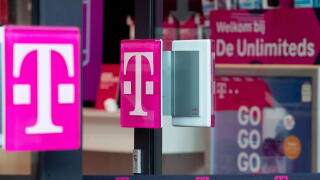 DORDRECHT, NETHERLANDS, JANUARY 13: View of a T-Mobile logo at a storefront on January 13, 2021 in Dordrecht, Netherlands. Newspaper Het Financieele Dagblad (FD) reports that Deutsche Telekom is preparing to sell its daughter company T-Mobile in The Nethe