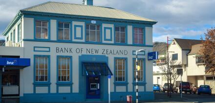The historic Bank of New Zealand building, which still operates as a bank today, in Alexandra, Central Otago, New Zealand
