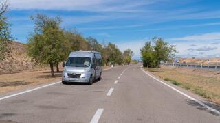 Motorhome parked in Autopista AP-68 spanish motorway rest area north west of Zaragossa, Spain