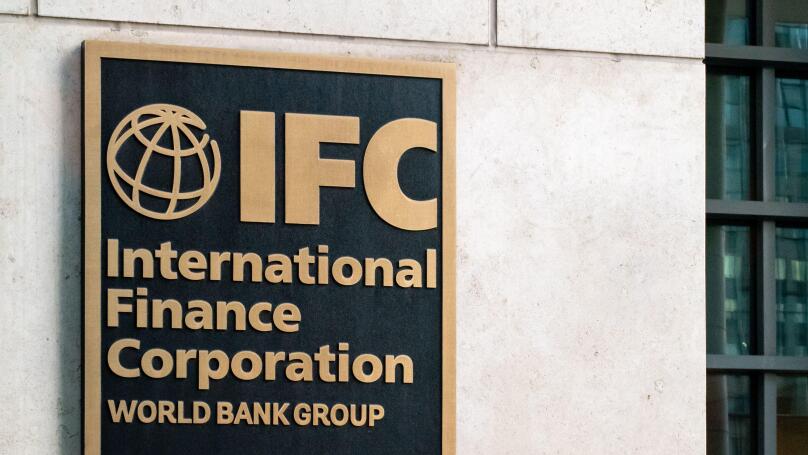Sign outside of the International Finance Corporation, IFC, part of the World Bank Group.