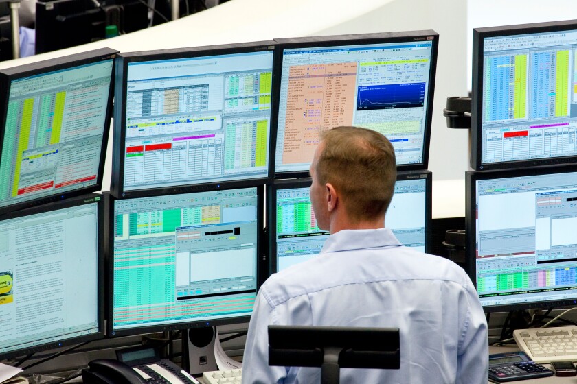 Main trading floor of the Frankfurt Stock Exchange, Deutsche Boerse AG, Frankfurt Stock Exchange, Frankfurt am Main, Hesse