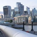 across river thames of view of modern skyscraper in London financial centre , square mile of city of London, England UK