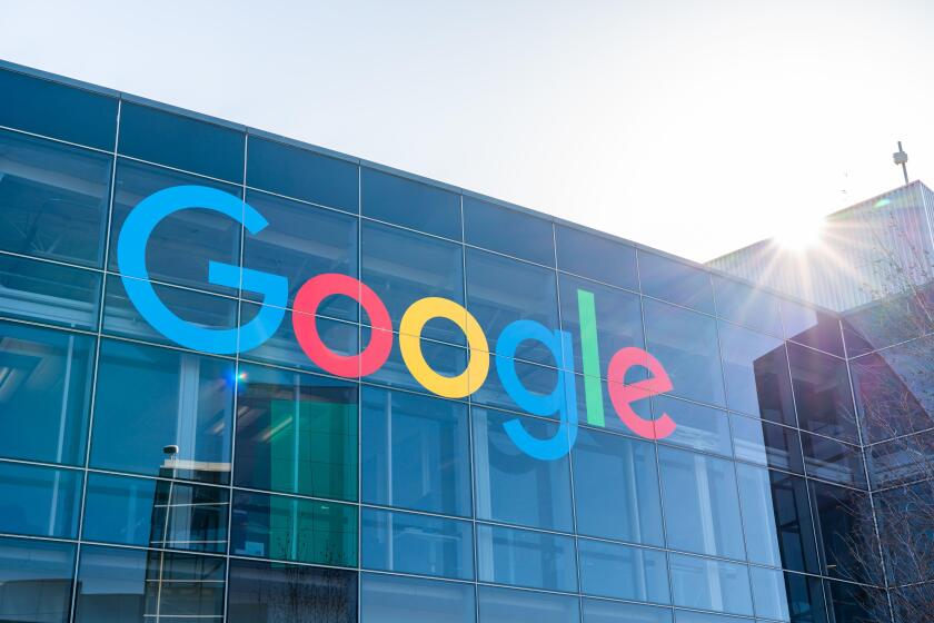 American multinational technology company Google logo seen at Googleplex, the corporate headquarters complex of Google and its parent company Alphabet Inc.