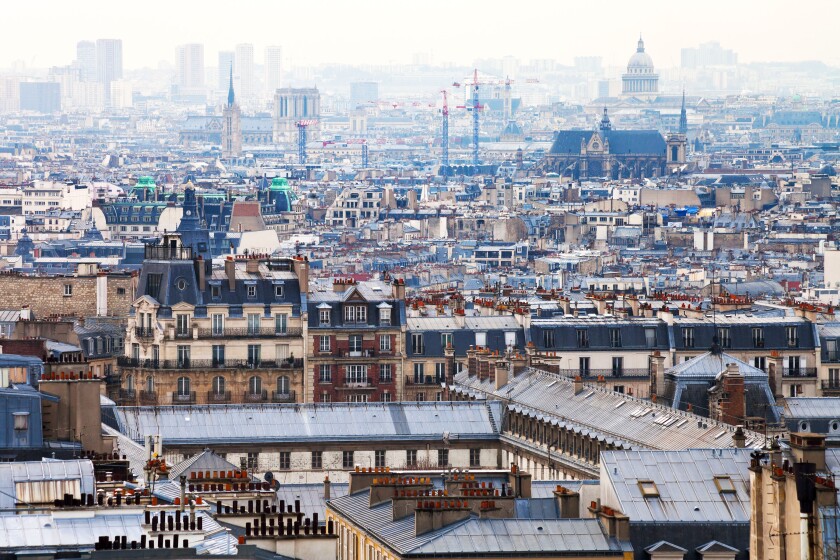 panorama of Paris city with Pantheon, France