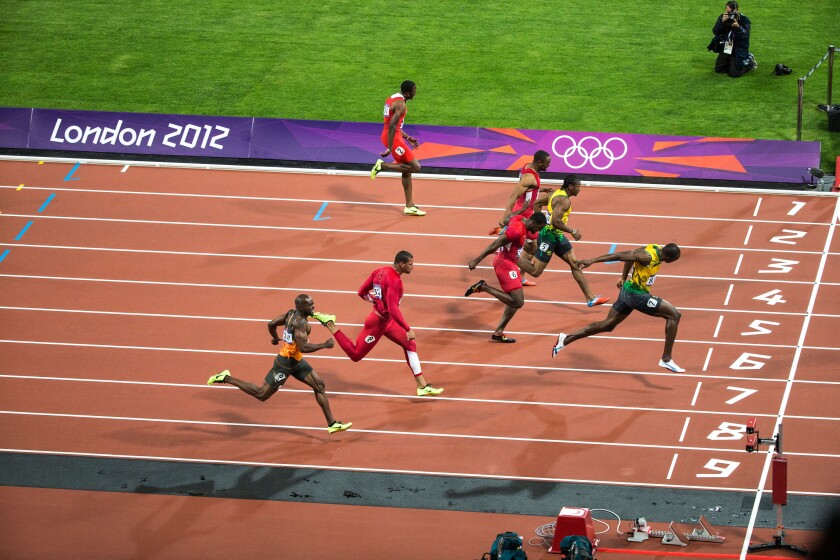 Usain Bolt (JAM) winning Men's 100m Final at the Olympic Summer Games, London 2012