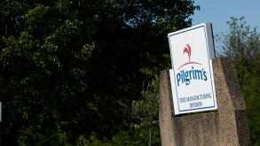 A logo sign outside of a facility occupied by Pilgrim's Pride in Harrisonburg, Virginia on May 13, 2020.
