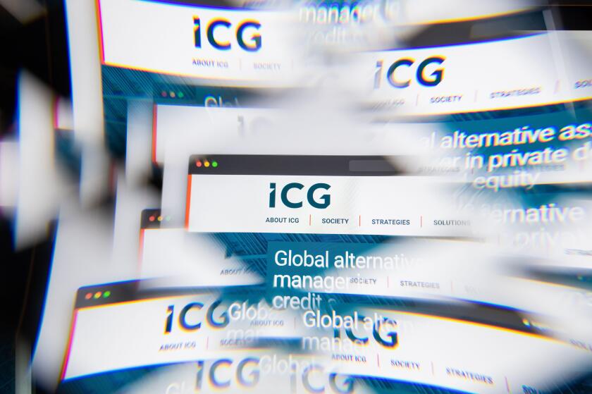 Milan, Italy - APRIL 10, 2021: ICG Intermediate Capital Group logo on laptop screen seen through an optical prism. Illustrative editorial image from I