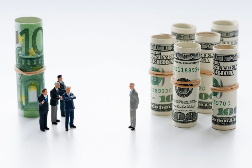 Euros competing against dollars