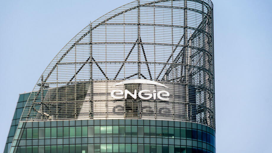Top of the tower housing the head office of Engie, a French energy industrial group, Paris La Defense, France
