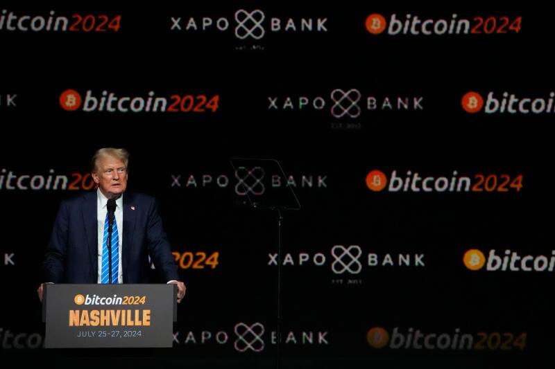 Republican presidential candidate former President Donald Trump speaks at the Bitcoin 2024 Conference Saturday, July 27, 2024, in Nashville, Tenn. (AP Photo/Mark Humphrey)