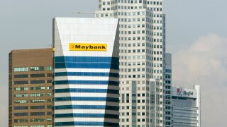 Financial district buildings view from Singapore Flyer
