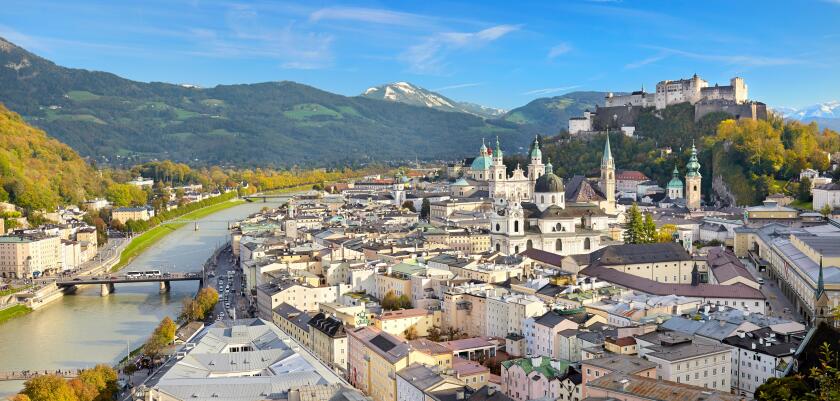 Austria - panoramic aerial view of Salzburg Old Town