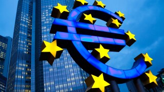 Euro Sign in Front of the European Central Bank, Frankfurt am Main, Germany