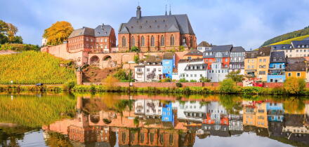 Saarburg, Germany. Old town on the hills of Saar river valley.