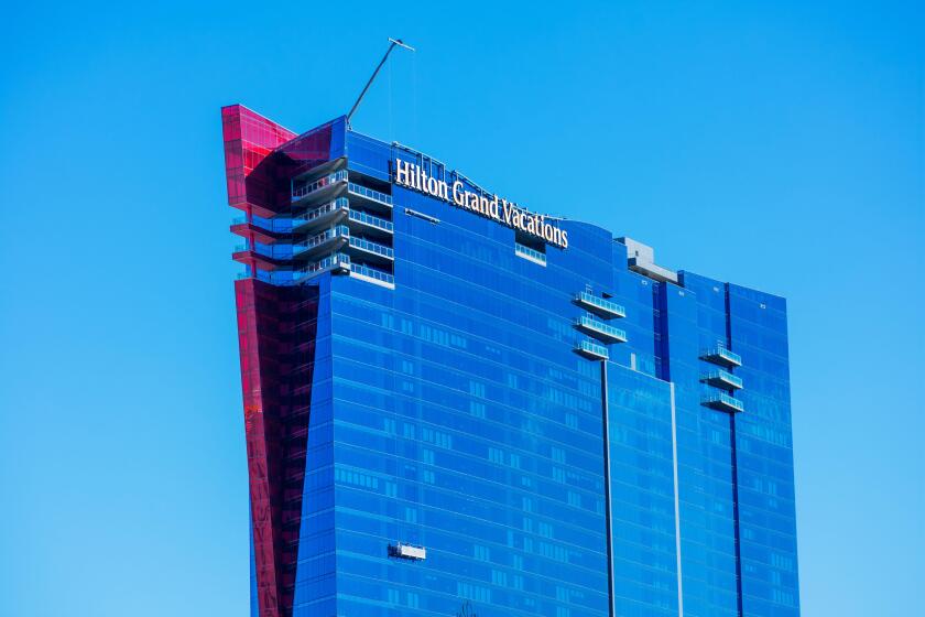 Hilton Grand Vacations Elara hotel facade on the Las Vegas Strip in Paradise - Las Vegas, Nevada, USA - December, 2019