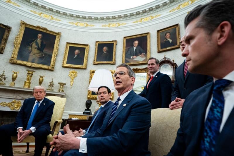 Washington, United States Of America. 24th Apr, 2025. From left to right: United States President Donald Trump, US Secretary of State Marco Rubio, US Secretary of the Treasury Scott Bessent, National Security Advisor Michael Waltz, and US Secretary of Def