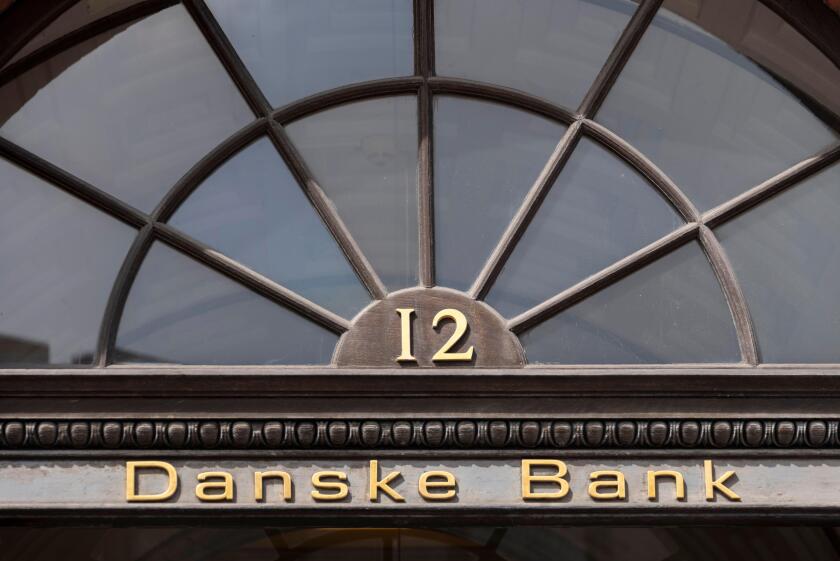 Lettering Danske Bank, largest Danish bank with headquarters in Copenhagen, Denmark