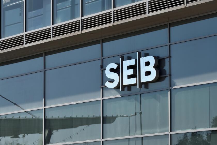 Vilnius, Lithuania - April 02: SEB bank logotype on the wall in Vilnius on April 02, 2019. SEB Bank Is Commercial Bank Of Lithuania, Subsidiary Of Swe