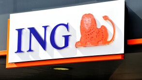 Signboard with logo of ING bank, Flanders, Belgium