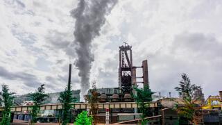 KARDEMIR, TURKEY - JULY 15, 2019: Panoramic view of Kardemir Karabuk Iron and Steel Factory.  The coal tower on coke and metallurgical plant. Karabuk,