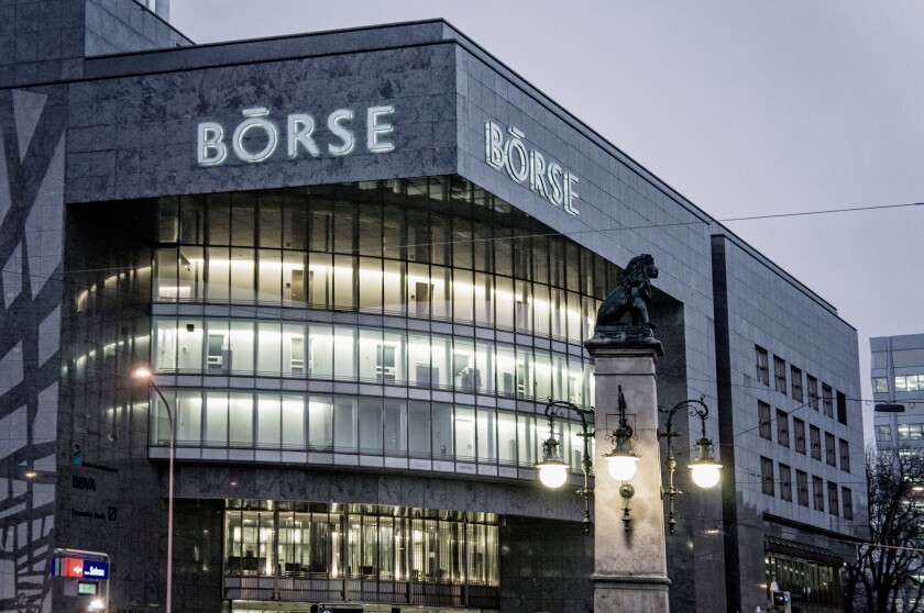 Switzerland, Zurich, Stock Exchange,Lion sculpture in front