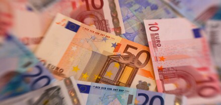 A pile of Euros currency money notes