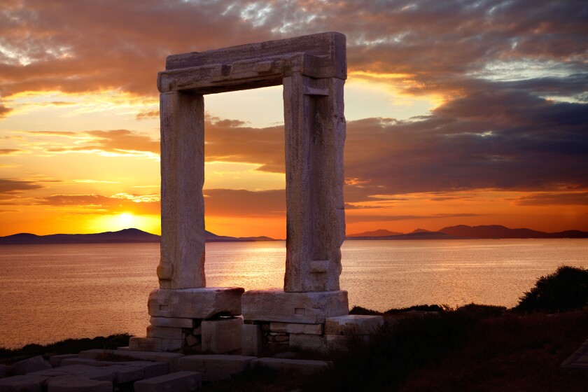 Doorway of the ruins of the Temple of Apollo. Naxos, Greek Cyclades Islands.