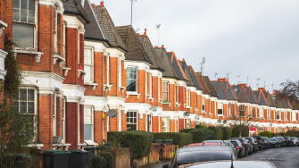 A row of traditional Victorian terrace houses in Crouch End, London, UK