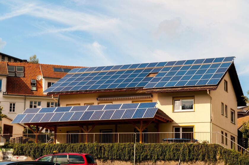 A house in Furtwangen, Baden-Wurttemberg, Germany with 111 solar panels on the roof. September.