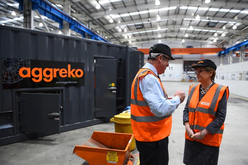 First Minister Nicola Sturgeon with CEO Chris Weston during a visit to Aggreko manufacturing base in Dumbarton, West Dunbartonshire. The Scottish-based global power supply firm has announced a £33 million innovation project bringing more than 20 jobs.