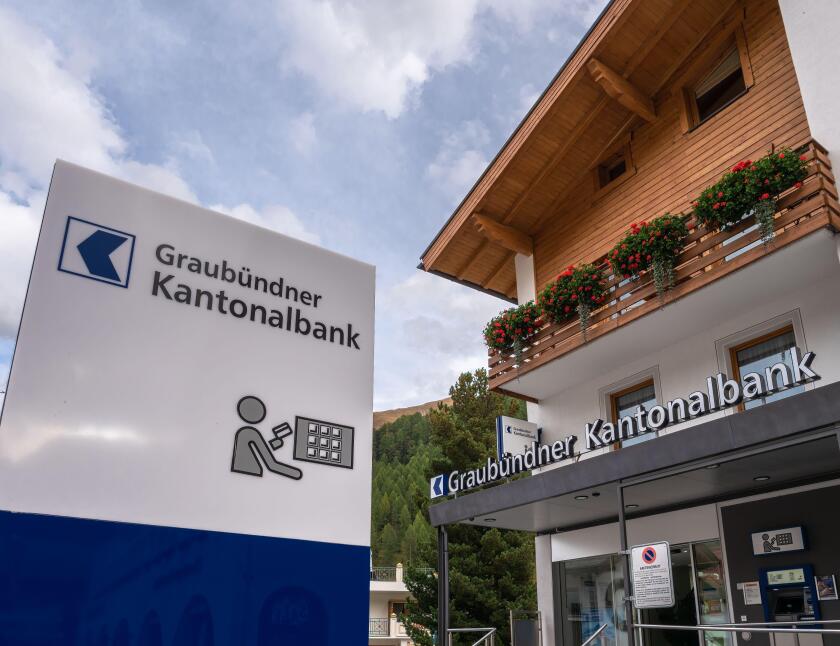 Samnaun, Switzerland - September 28, 2021: A bank Graubundner Kantonalbank in Samnaun