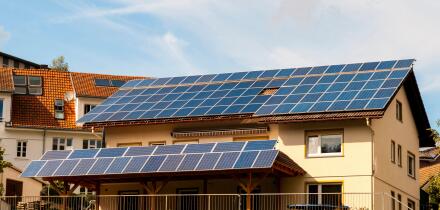 A house in Furtwangen, Baden-Wurttemberg, Germany with 111 solar panels on the roof. September.