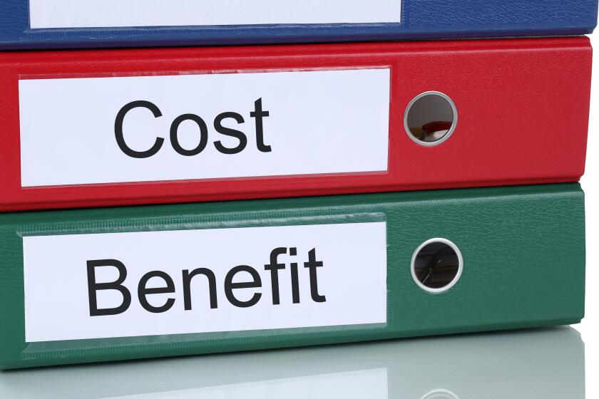 Cost benefit calculation analysis expenses finances in company business concept