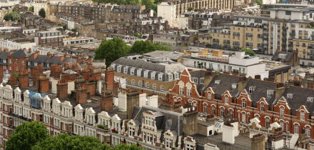 High-angle view of London Victoria and Pimlico, Westminster.