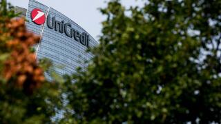A logo sign outside of the headquarters of the UniCredit Group in Milan, Italy on September 3, 2016.