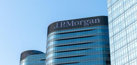 Hong Kong. China- 02.15.2025. The name sign on an office building of J.P. Morgan, a leading American financial institution.