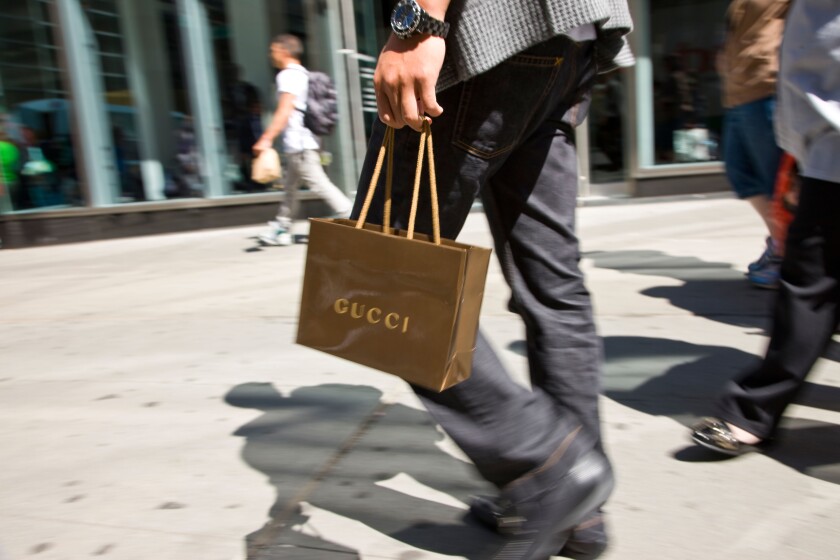 Man Holding a Gucci Shopping Bag, Fifth Avenue