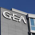 Logo GEA on the building, headquarters of the industrial group GEA Group AG, Duesseldorf, North Rhine-Westphalia, Germany