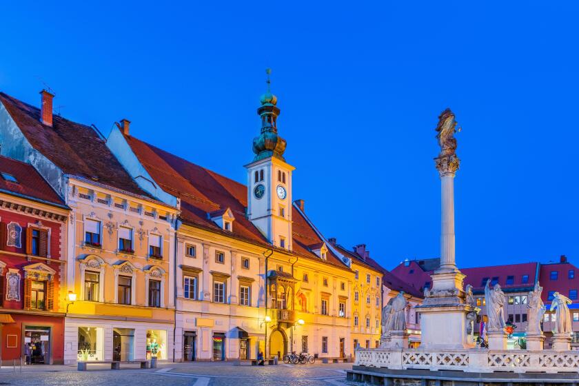 Town Hall and Plague Monument on the Maribor Main Square, Slovenia.