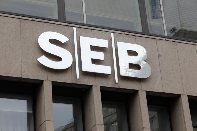 Stockholm, Sweden - September, 25 2016: Close up of the financial group SEB sign at the office located at the street Sveavagen in downtown Stockholm.