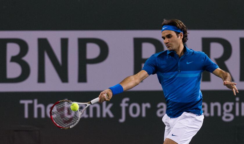 March 13, 2012 - Indian Wells, California, U.S - Roger Federer (SUI) in action during the men's third round of the 2012 BNP Paribas Open held at the Indian Wells Tennis Garden in Indian Wells, California. (Credit Image: © Gerry Maceda/Southcreek/ZUMAPRESS