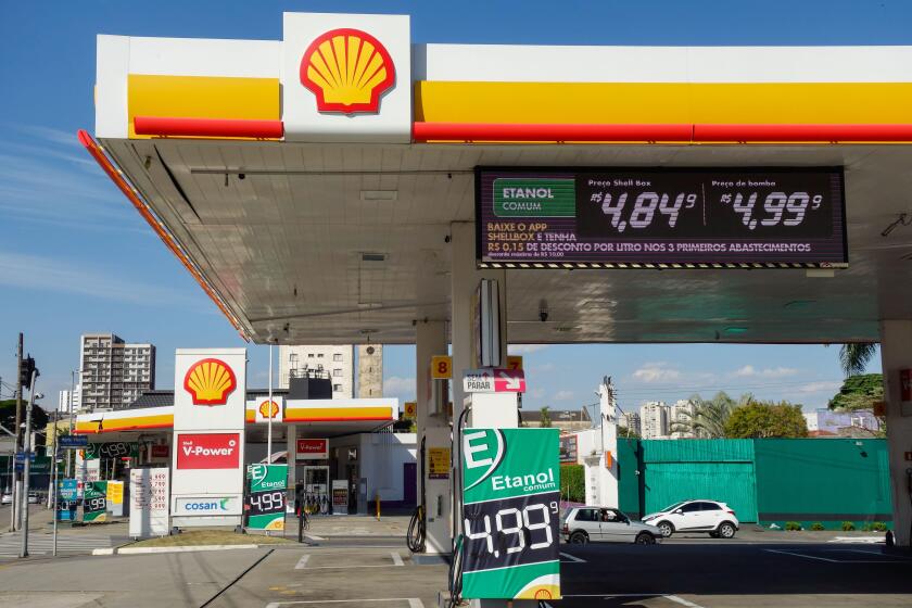 Shell gas station facade in Sao Paulo, Brazil